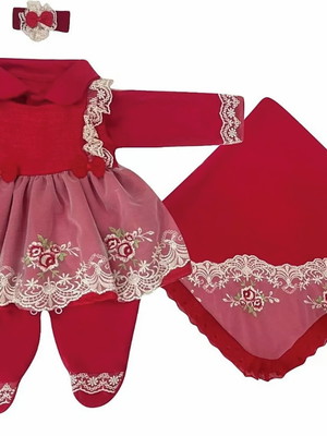 Saida de maternidade renda vermelha menina