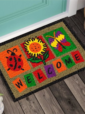 Tapete capacho - welcome flor e joaninha 60x40