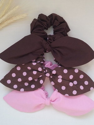 Kit scrunchie laço folha - sortidos com 7 unidades
