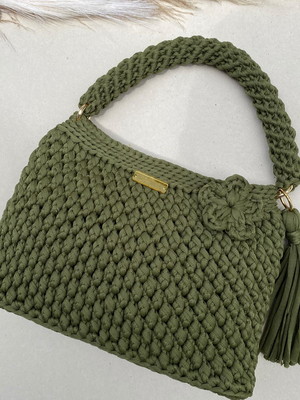Bolsa flor verde em crochê