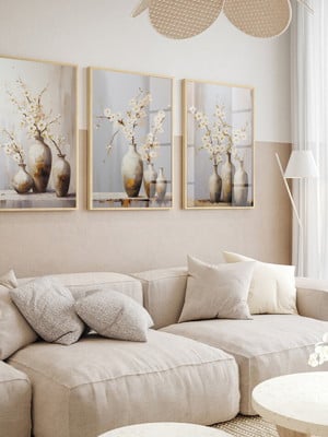 Quadros decorativos modernos vasos flores moldura e vidro