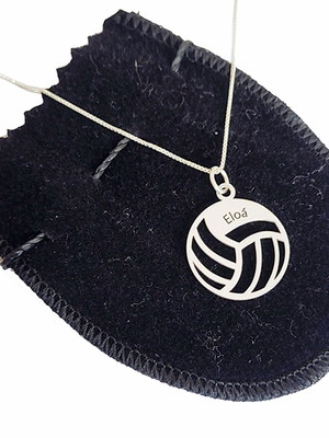 Colar pingente de prata bola volei com nome