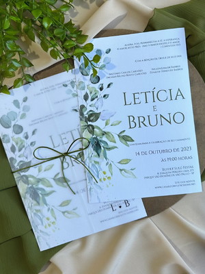 Convite de casamento papel vegetal verde