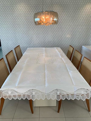 Toalha de mesa 2,5m renascença linho e bordado - manila 3