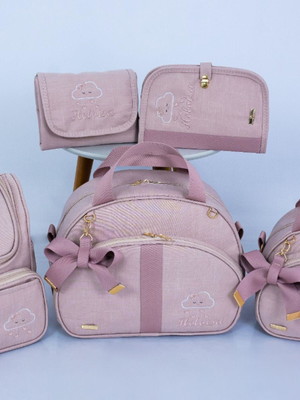 Kit de bolsas maternidade no linho bebê luxo completo