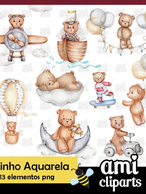 Kit digital ursinho aquarela #01