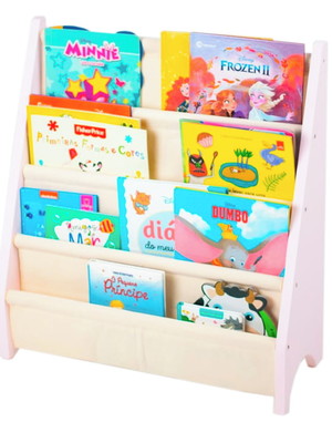 Rack para livros infantil, standbook montessoriano rosa