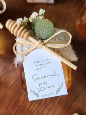 Lembrancinha de casamento pote 40ml com mel e flores