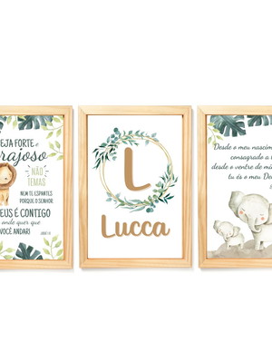 Kit quadro quarto bebê decoração safari animais aquarela