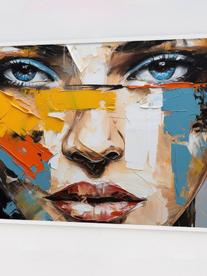 Quadro arte, rosto de uma mulher, textura abstrata