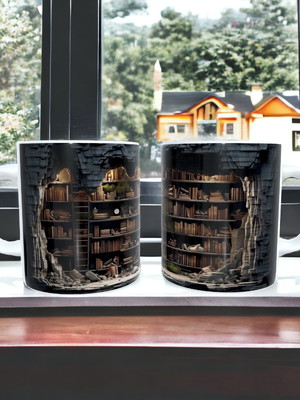 Caneca livros para café em porcelana