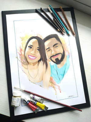 Desenho de retrato realista colorido a4