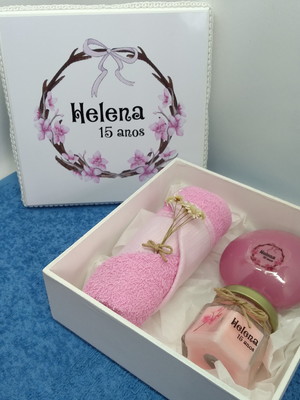 Caixa convite lembrancinha com vela tema cerejeira