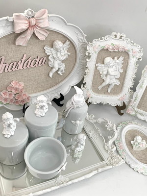 Kit higiene bebê anjos porcelana menina