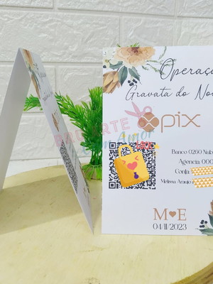 Plaquinha pix qr code - sapatinho / gravata noivos