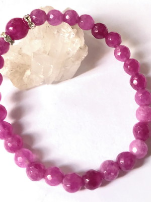 Pulseira japamala 27 contas turmalina rosa e meru