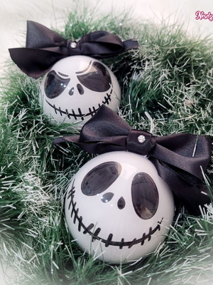 Bolas de natal jack skellington com laço - 2 unidades/ 7,5cm