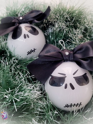 Bolas de natal jack skellington com laço - 2 unidades/ 7,5cm