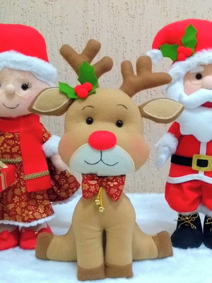 Conjunto natal 20 cm - papai noel, mamãe noel e rena
