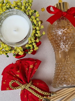 Presente para o amigo secreto difusor, vela e sachê de natal