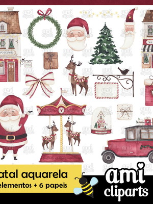 Kit digital natal aquarela #01