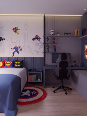Adesivo de parede super heróis na cidade - quarto infantil