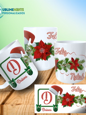 10 canecas natalinas de porcelana personalizadas com nome