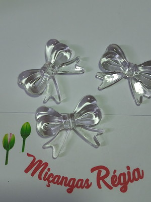 Laço acrilico transparente 3,7cm x 4,5cm pacote com 6 unids