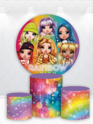 Painel redondo + kit de capas de cilindros rainbow high