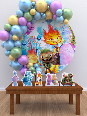 Kit aniversário painel redondo + display elementos