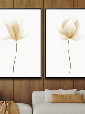 Duo quadro decorativo flores minimalista com vidro