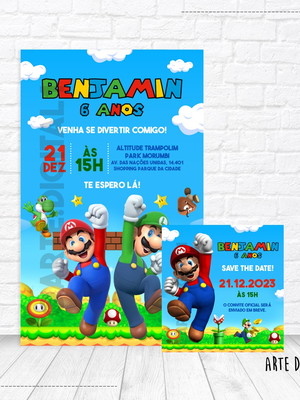 Convite virtual + save the date, mario bros