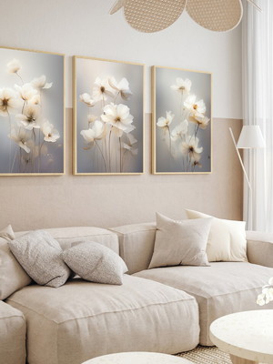 Kit quadros decorativos flores brancas sala moderno moldura