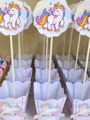 Centro de mesa cachepô unicórnio para aniversário