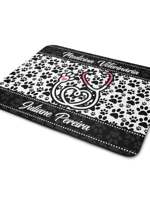 Mouse pad veterinária preto personalizado com nome