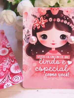 Card + brinco de pérola natal