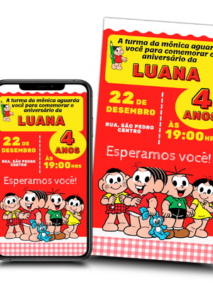Convite digital para whatsapp tema turma da mônica mod 004