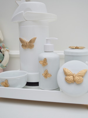Kit higiene porcelana bebê menina borboleta dourado k030