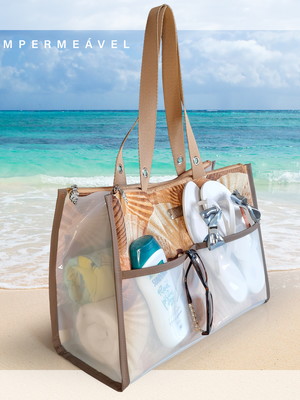Bolsa praia piscina impermeável cabe tudo design conchas