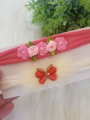 Kit de tiaras bebê rosa e amarelo