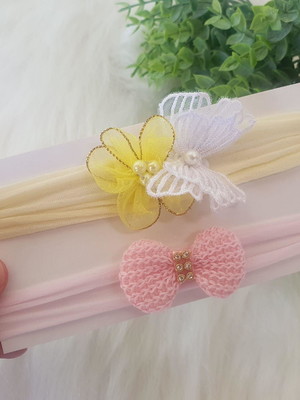 Kit de tiaras bebê amarelo e rosa