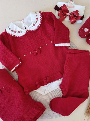 Saída maternidade vestido vermelho - 4 pçs (ver descrição)