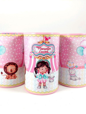 Cofrinhos personalizado - circo aquarela circo rosa