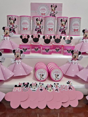Kit minnie rosa kit festa com 40 itens personalizado