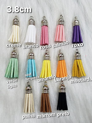 Pingente tassel couro camurça 3.5cm terminal prateada