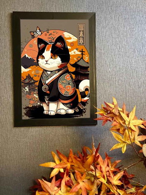 Gato oriental quadro com moldura 33x24cm