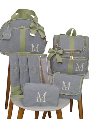 Kit de bolsas maternidade no linho bebê luxo completo