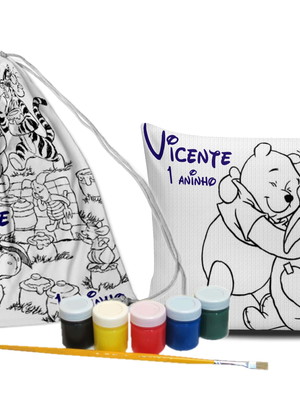 Kit colorir ursinho pooh mochila almofada tinta