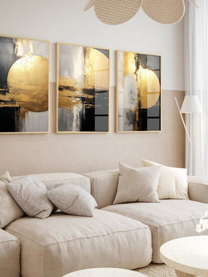 Quadro decorativo tons de dourado abstrato para sala hall