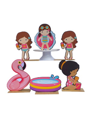 Kit display de mesa 6 peças festa pool party feminino mdf